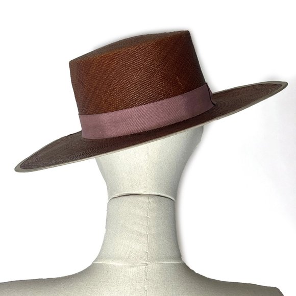 GORIN BROTHERS limited edition brown and pink straw hat sz L